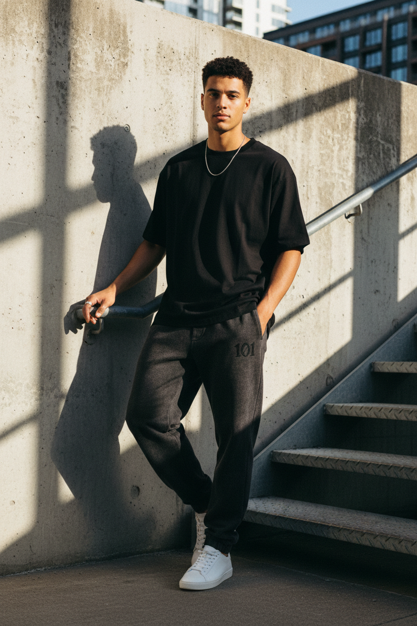 LIMITED 101 ORIGIN JOGGER lifestyle campaign — model in urban setting